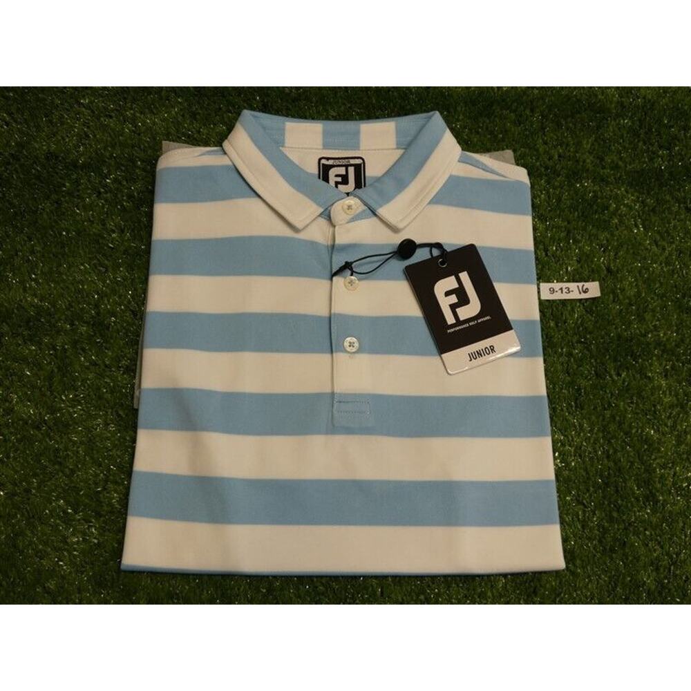 FootJoy Junior Boys Rugby Striped Collar Golf Shirt White/Blue Medium 28170